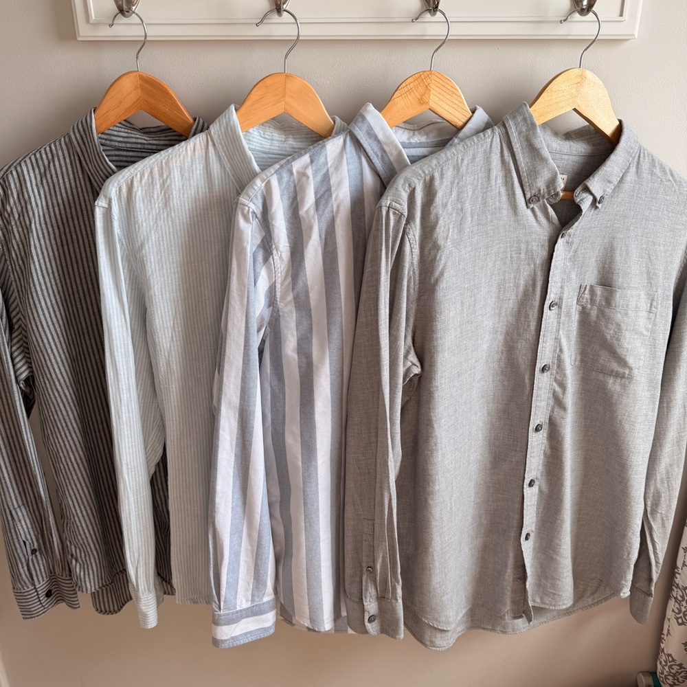 Club Monaco Men's Gray and Blue Striped Shirts